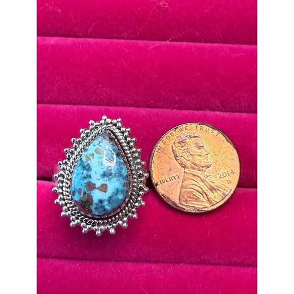Adjustable Sterling Silver Ring With Persian Turquoise Gemstone - Picture 2 of 5